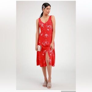Lulus Hannah Red Floral Tie Back Dress